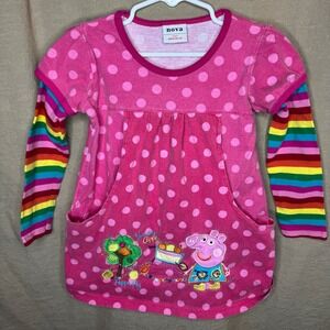 Peppa Pig Girls Pink Polka Dot Rainbow Stripe Tunic Dress Size 5-6Y 116cm